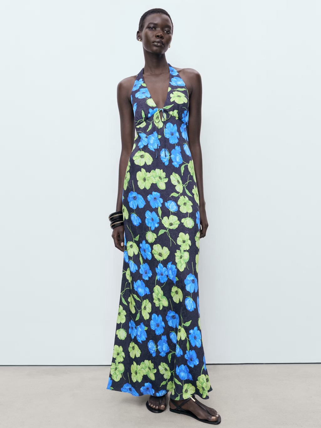 Mango Floral Print Halter-Neck Dress Nwt